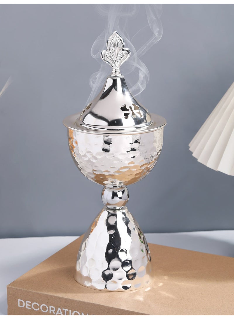 Luxury Metal Incense Burner/Bakhoor Burner/Incense Holder, Aroma Diffuser, Simple Hammered Design, Electroplating Process Suitable For Home Decoration Room decor/Table decor/Silver/The Most Beautiful Gift for Your Friends and Family - Image 3